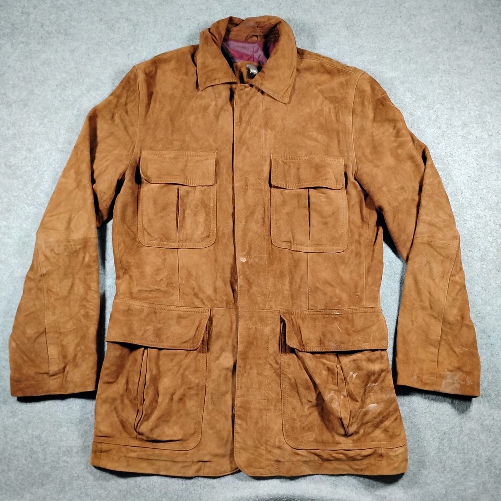 Neiman Marcus Men Size M Brown Lambsuede 4-Pocket Safari Field Jacket Distressed